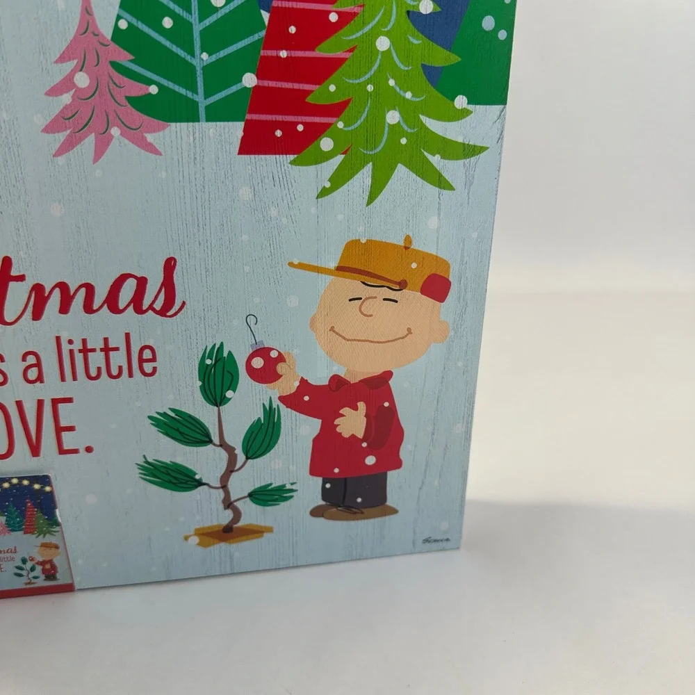 Hallmark Peanuts Charlie Brown Light-Up Sentiment Christmas Wood Sign‎ 12.5in